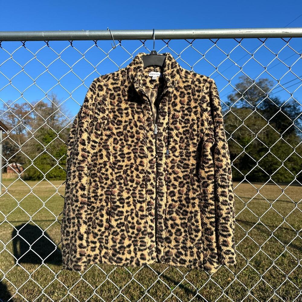 Calvin Klein Leopard Sherpa/Faux Fur Jacket
